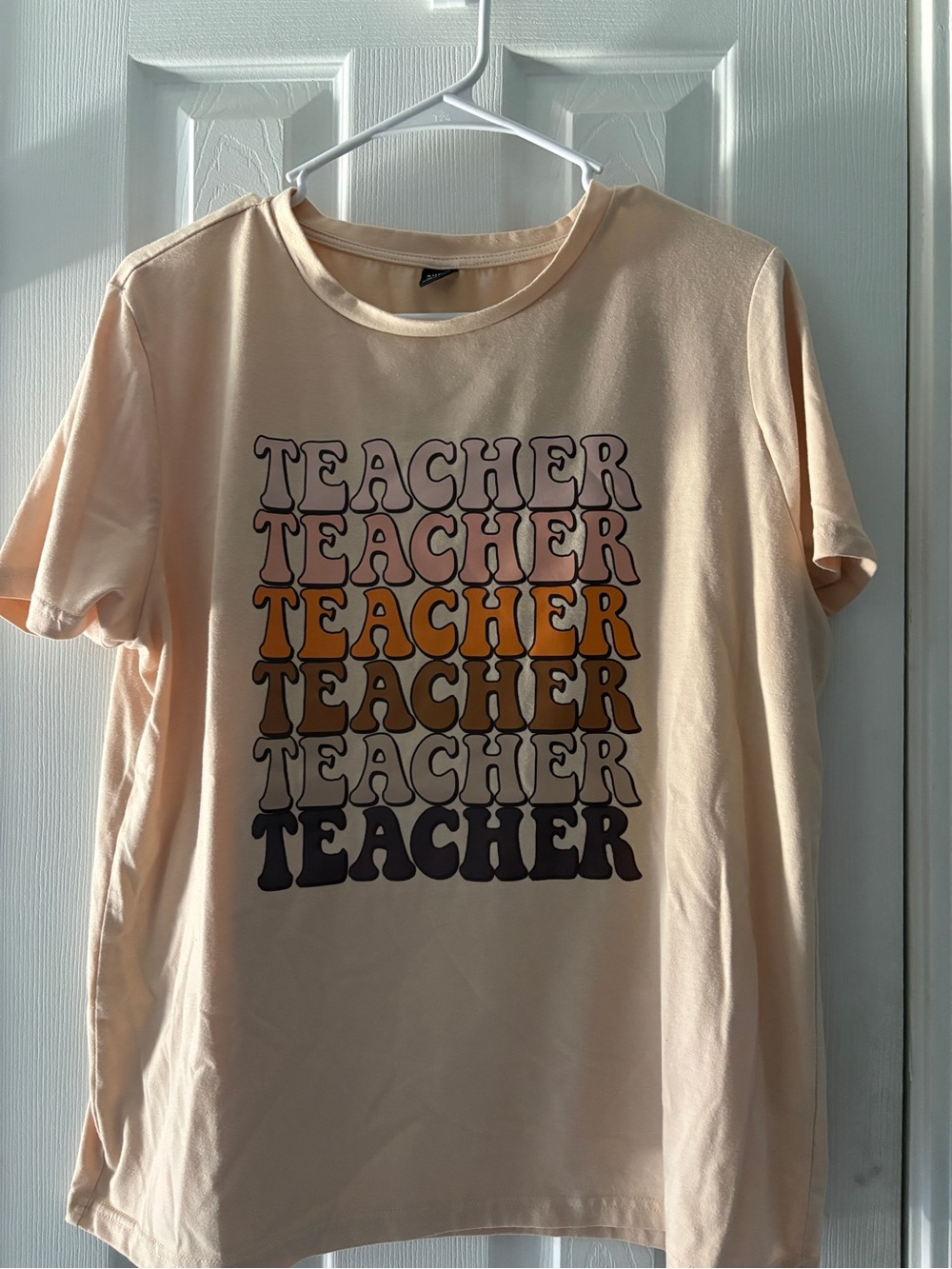 SHEIN Peach Graphic 'Teacher' Short Sleeve Tee